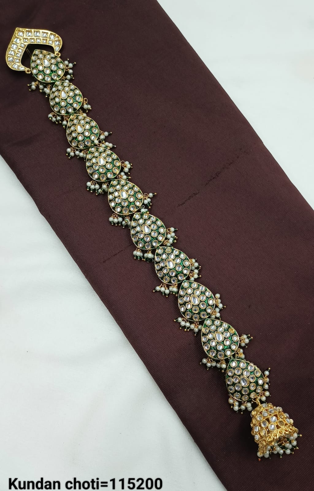 Traditional Kundan Teardrop Choti with Pearl Jhumka – Bridal Hair Accessory